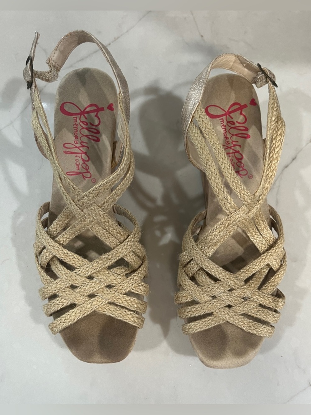Jellypop Women's Beige Strappy Wedge Sandals Leather Braided
Glitter 10